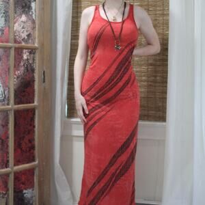 Red maxi dress with black